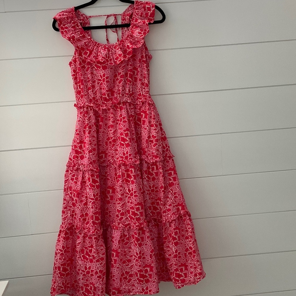 J. Crew printed ruffle Pink and White Floral Dress Sz 4